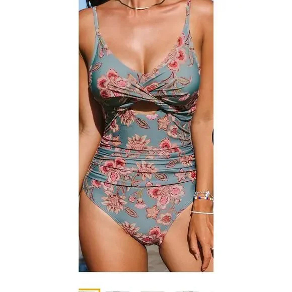 Cupshe Women's One Piece Swimsuit Tummy Control V Neck Bathing Suit Size Medium - Picture 1 of 16